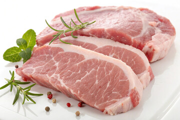 fresh pork cut into pieces Suitable for making steak on a white screen