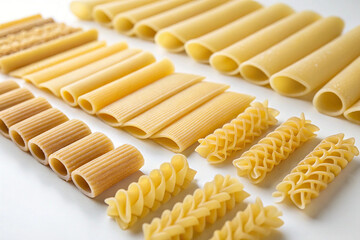 Macaroni and dried pasta on a white background