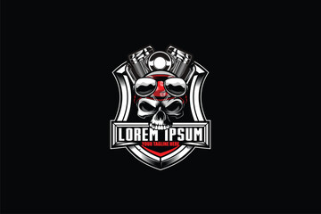 Biker skull with motorcycle engine vector image template