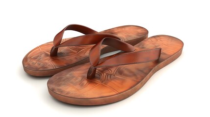 A luxurious pair of designer flip-flops with leather straps and a soft footbed, displayed on white.