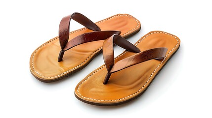 A luxurious pair of designer flip-flops with leather straps and a soft footbed, displayed on white.