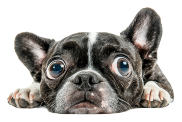 Curious black and white dog with big eyes, cut out - stock png.