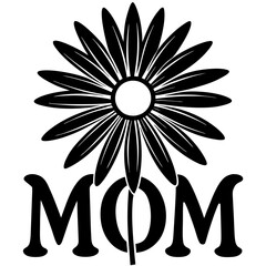 A daisy with petals spelling mom silhouette vector illustration