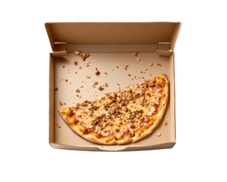 Half-eaten Pizza Slice in Takeout Box with Transparent Background Food Photography Indoor Setting