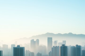 Obraz premium Urban skyline with skyscrapers in misty morning atmosphere