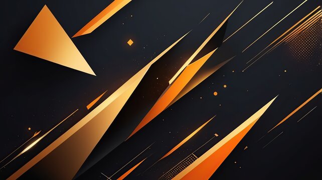 A minimalistic futuristic vector background with bold golden orange geometric shapes, glowing highlights, and a textured dark gradient that exudes a modern and sophisticated vibe.