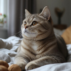 Naklejka premium american shorthair cat lying bed
