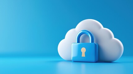 Secure Cloud Storage Concept with Lock Symbol on Blue Background
