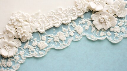 White Flowers and Lace on Blue Background