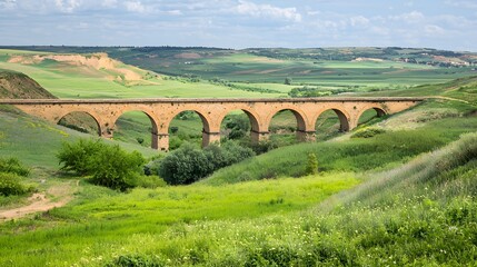Stone Arch Bridge Rural Landscape, Spring
