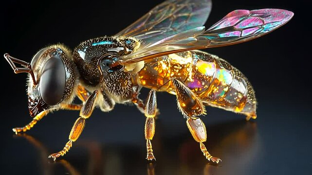 Bee with Delicate Wings in Soft Light Highlighting Patterns