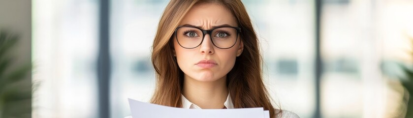 Fototapeta premium Businesswoman reviewing insolvency documents in office environment