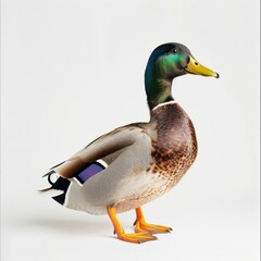Obraz premium Colorful Male Duck Standing in Profile with White Background