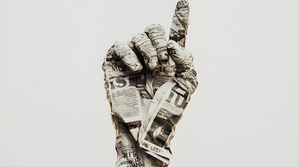 Newspaper Hand: A Monochromatic Collage of News and Gesture
