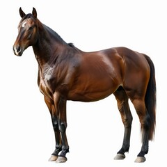 Obraz premium Majestic bay horse standing tall, showcasing its strength and elegance against a clean white background