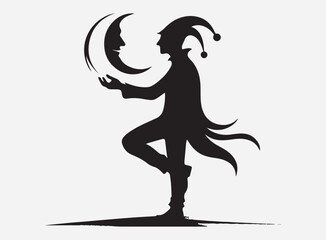 Mysterious Silhouette of a Fool in Shadow on a Dramatic Dark Background