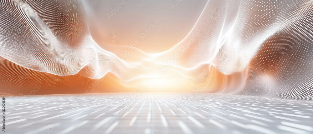 Poster geometric digital waves creating abstract background with empty central space for creativity