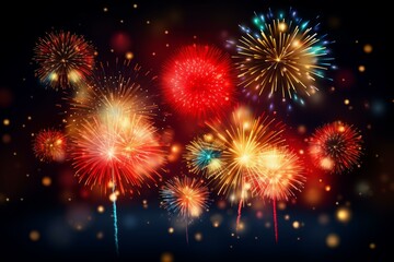 Naklejka premium Bright and colorful fireworks illuminating the night sky during a celebration