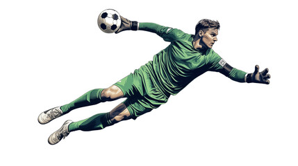 Dynamic Soccer Goalie Making a Save Action Shot 