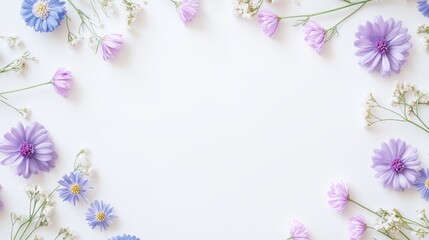 Fototapeta premium Elegant Floral Frame with Soft Purple and White Blossoms