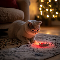 Obraz premium chartreux cat chasing laser pointer