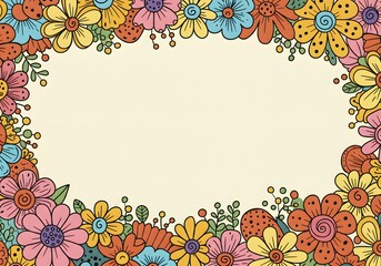 A playful floral border with bright, colorful doodle flowers and plenty of space in the middle