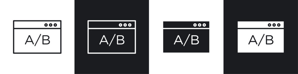A B test icons collection in black and white solid and line style