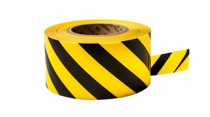 High visibility warning tape roll on a transparent background