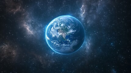 Obraz premium A background of space with a blue Earth and starlight