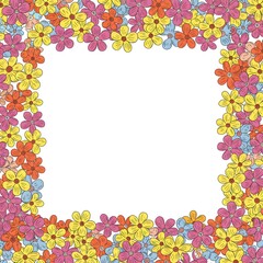 Fototapeta premium A playful floral border with bright, colorful doodle flowers and plenty of space in the middle
