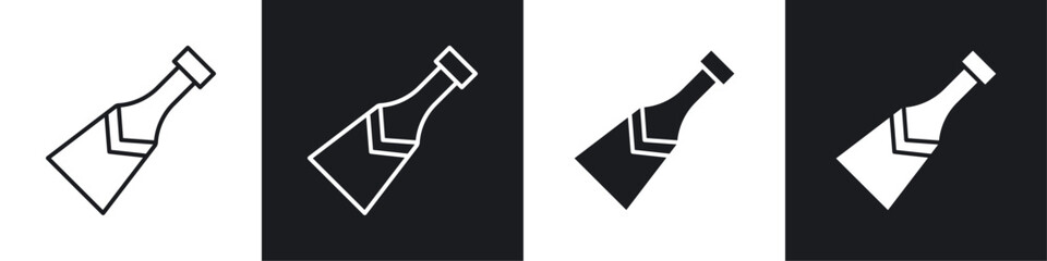 Champagne bottle icons collection in black and white solid and line style