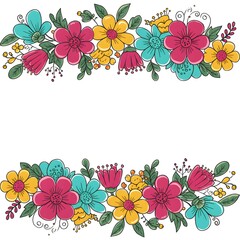 Obraz premium A playful floral border with bright, colorful doodle flowers and plenty of space in the middle