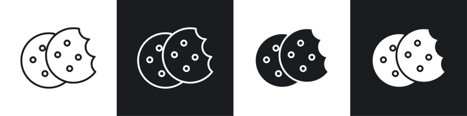 Cookie icons collection in black and white solid and line style
