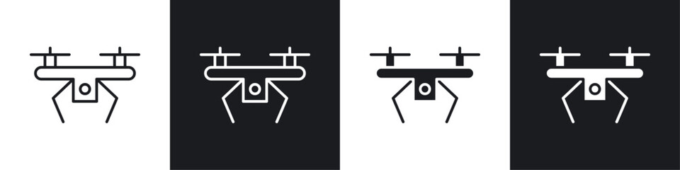 Drone icons collection in black and white solid and line style