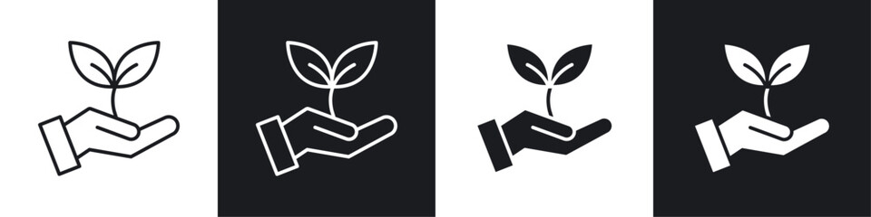 Eco-friendly icons collection in black and white solid and line style
