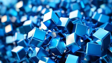 Abstract Blue Cubes 3D Render of Shiny Metallic Blocks