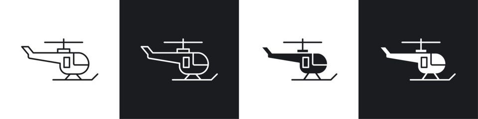 Helicopter icons collection in black and white solid and line style