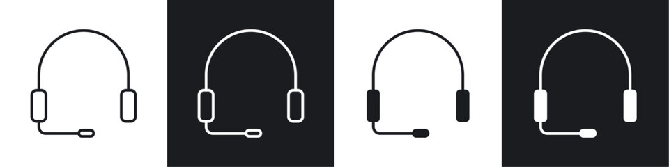 Headphone icons collection in black and white solid and line style