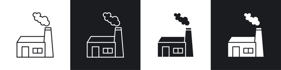 Industrial factory icons collection in black and white solid and line style