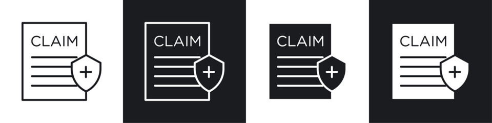 Insurance Claim icons collection in black and white solid and line style