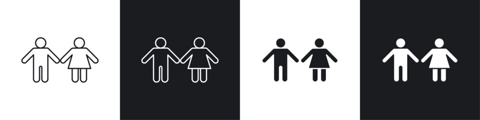 Man and woman icons collection in black and white solid and line style