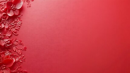 Red Floral Embossed Design on Textured Background
