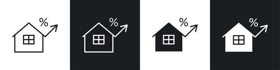 Mortgage icons collection in black and white solid and line style