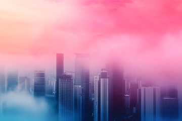 Fototapeta premium A city skyline with a pinkish hue in the background