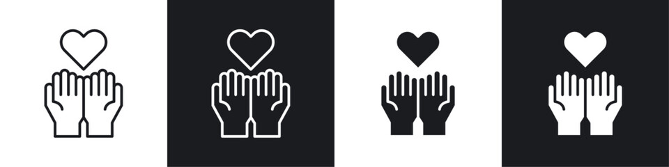 Obraz premium Philanthropy icons collection in black and white solid and line style