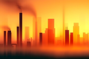 A city skyline with a smoggy haze in the background