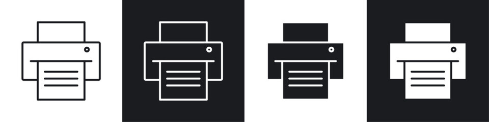 Printer icons collection in black and white solid and line style