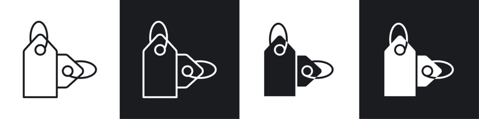 Price tag icons collection in black and white solid and line style