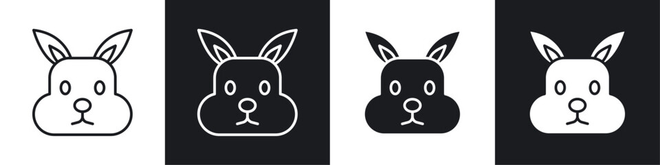 Rabbit icons collection in black and white solid and line style