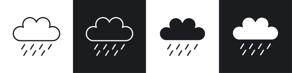Rain icons collection in black and white solid and line style